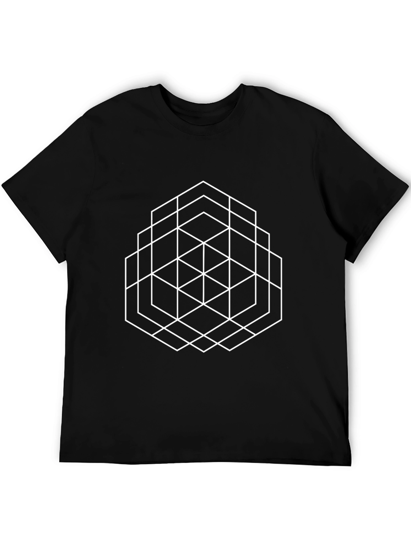 Geometric Hexagon Pattern Black T-Shirt