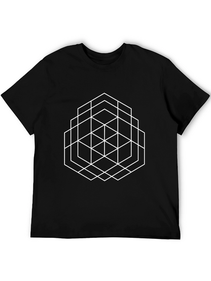 Geometric Hexagon Pattern Black T-Shirt