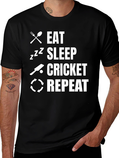 Eat Sleep Cricket Repeat Graphic Tee