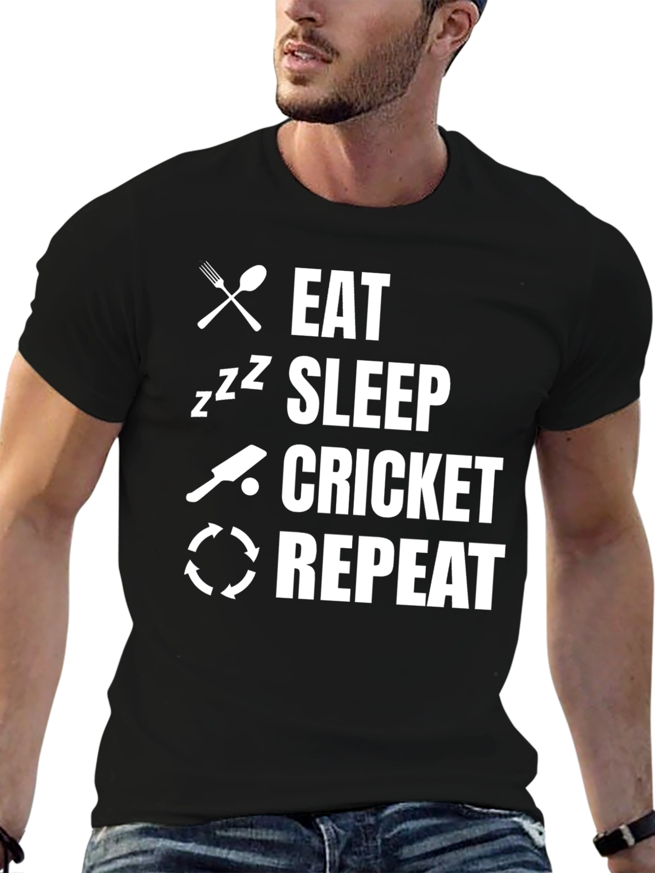 Eat Sleep Cricket Repeat Graphic Tee