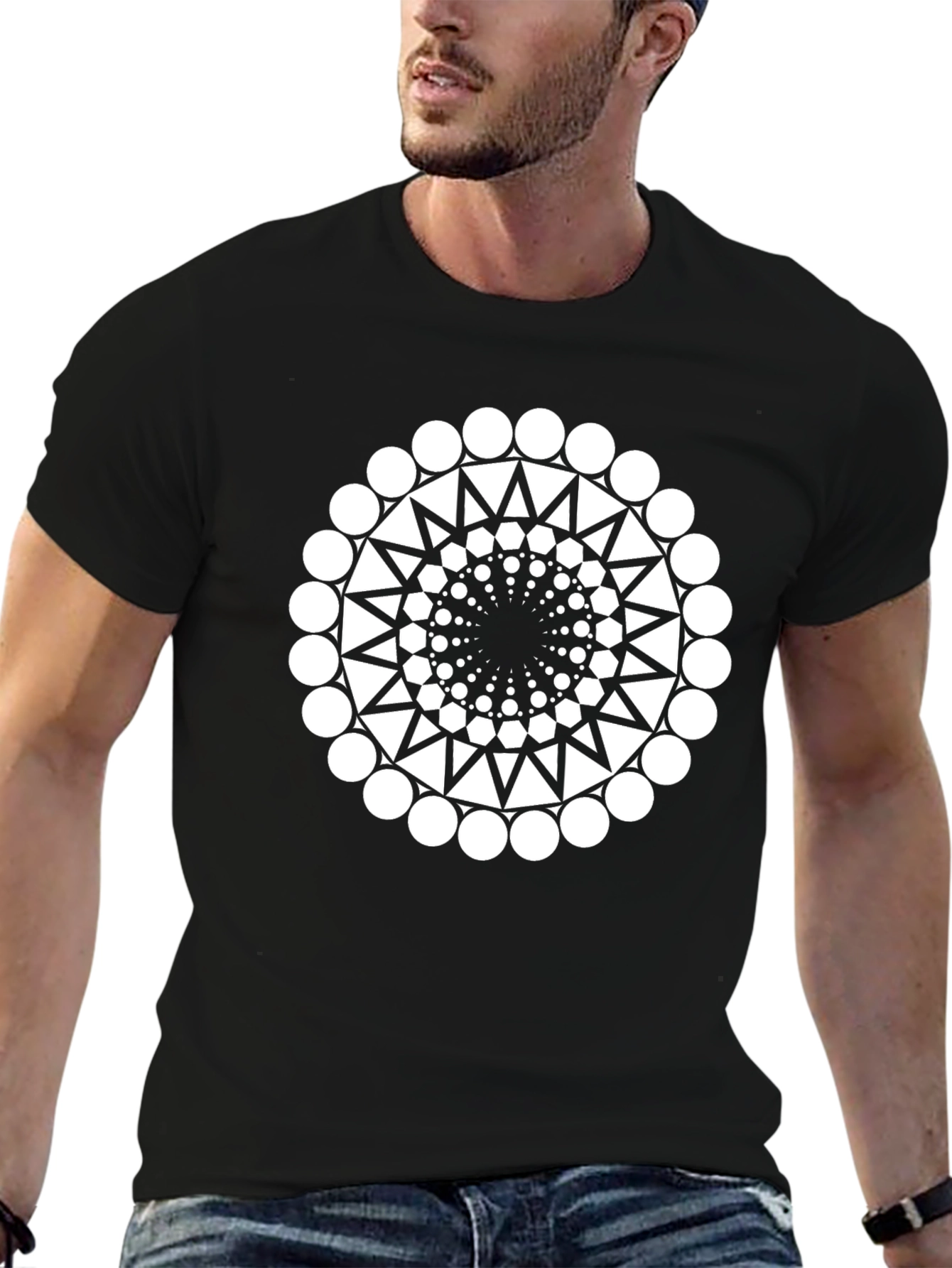Geometric Circle Design Black T-Shirt