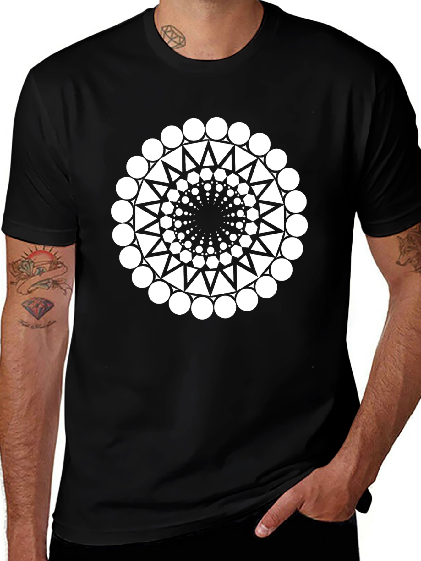 Geometric Circle Design Black T-Shirt