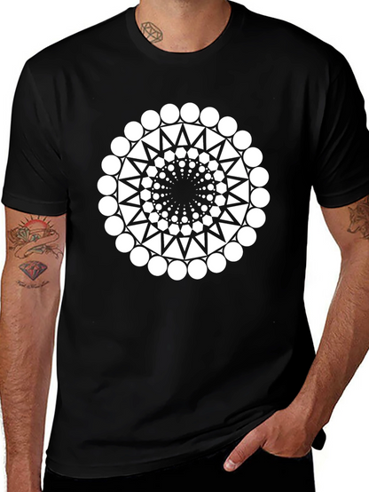 Geometric Circle Design Black T-Shirt