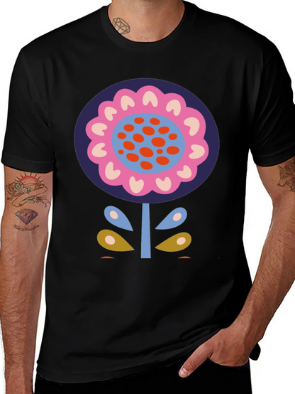 Bold Floral Graphic Print Black T-Shirt