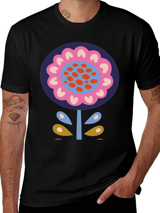 Bold Floral Graphic Print Black T-Shirt