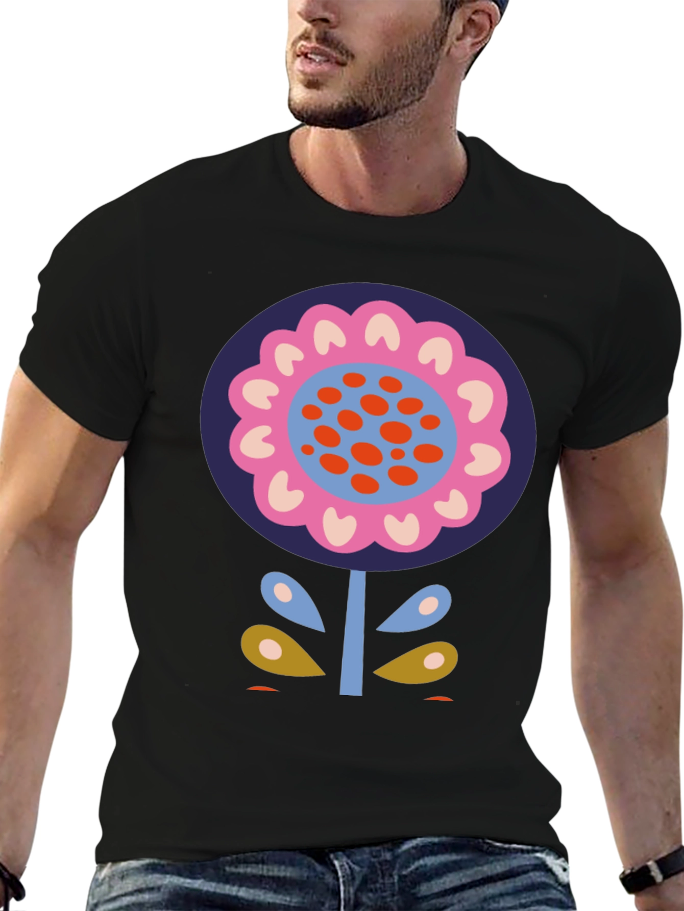 Bold Floral Graphic Print Black T-Shirt