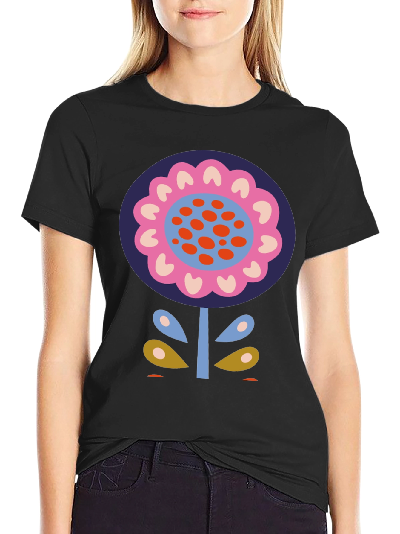 Bold Floral Graphic Print Black T-Shirt