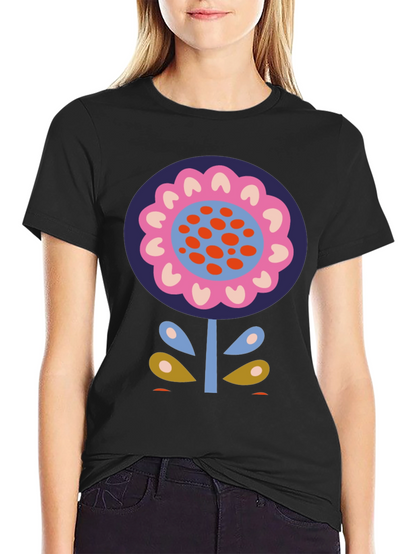 Bold Floral Graphic Print Black T-Shirt