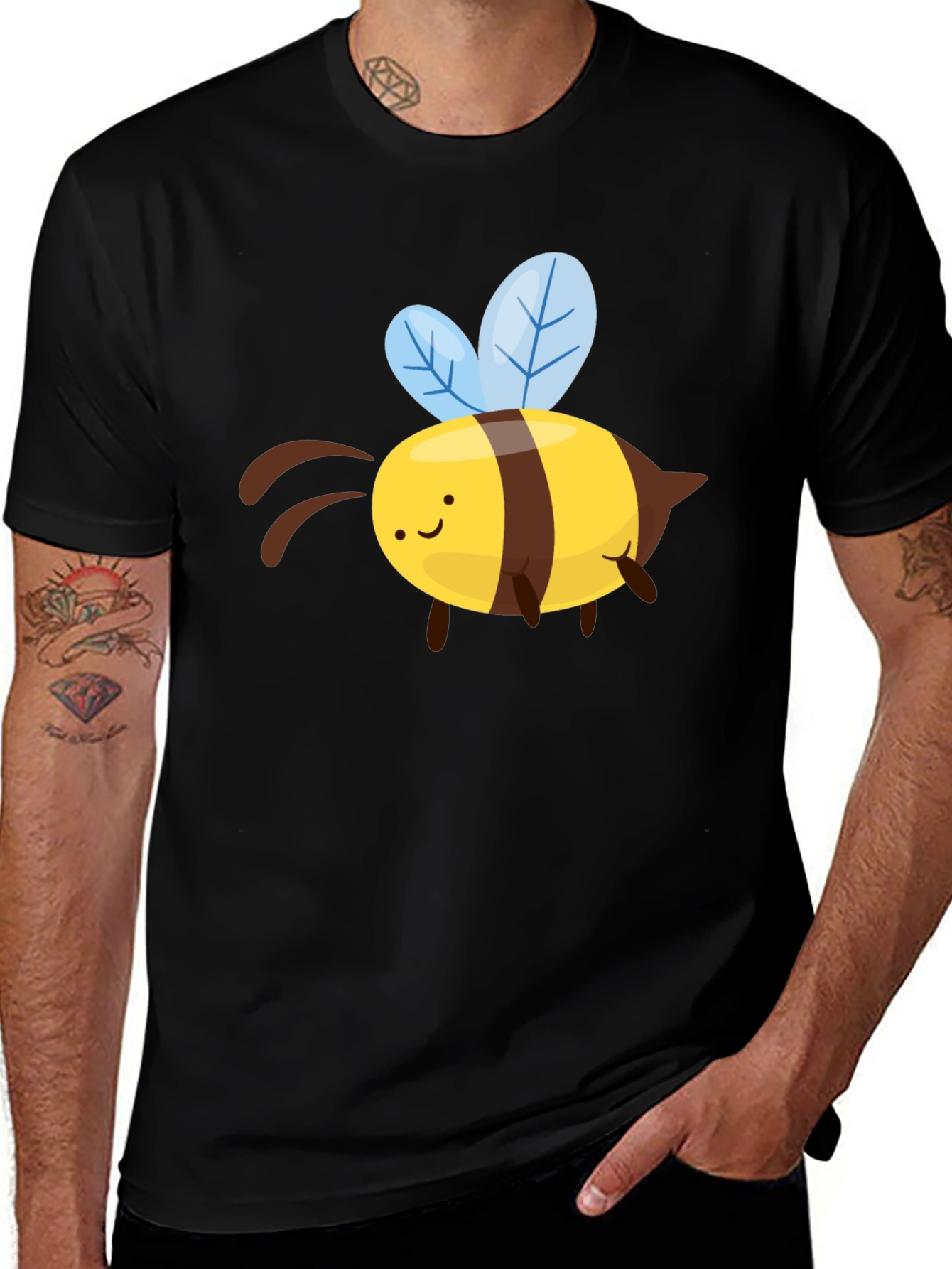 Cute Cartoon Bee Graphic T-Shirt - Black