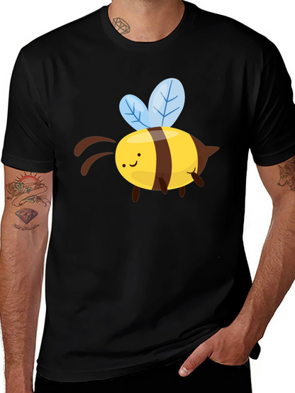 Cute Cartoon Bee Graphic T-Shirt - Black