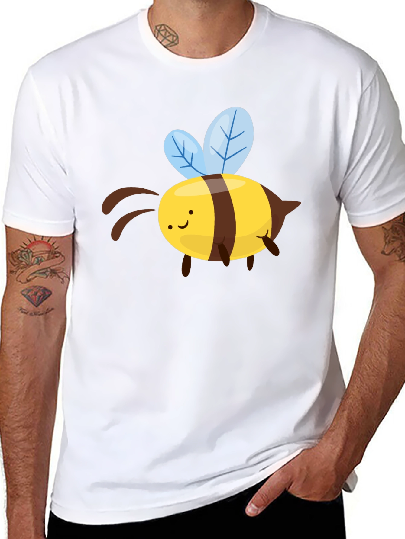 Cute Cartoon Bee Graphic T-Shirt - Black