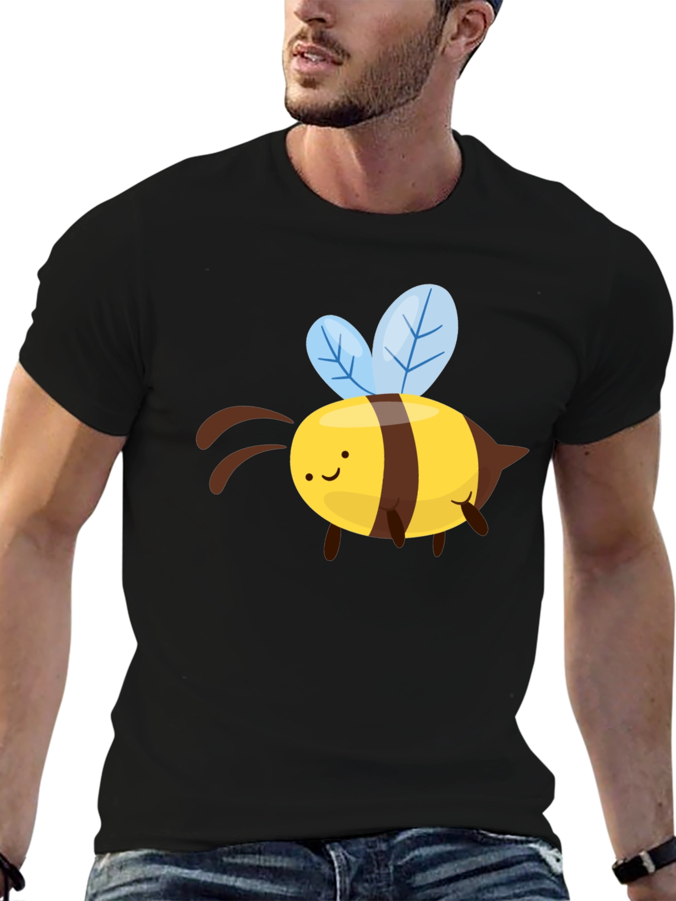 Cute Cartoon Bee Graphic T-Shirt - Black