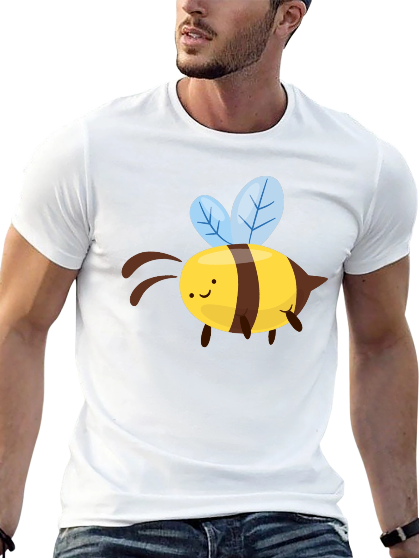 Cute Cartoon Bee Graphic T-Shirt - Black