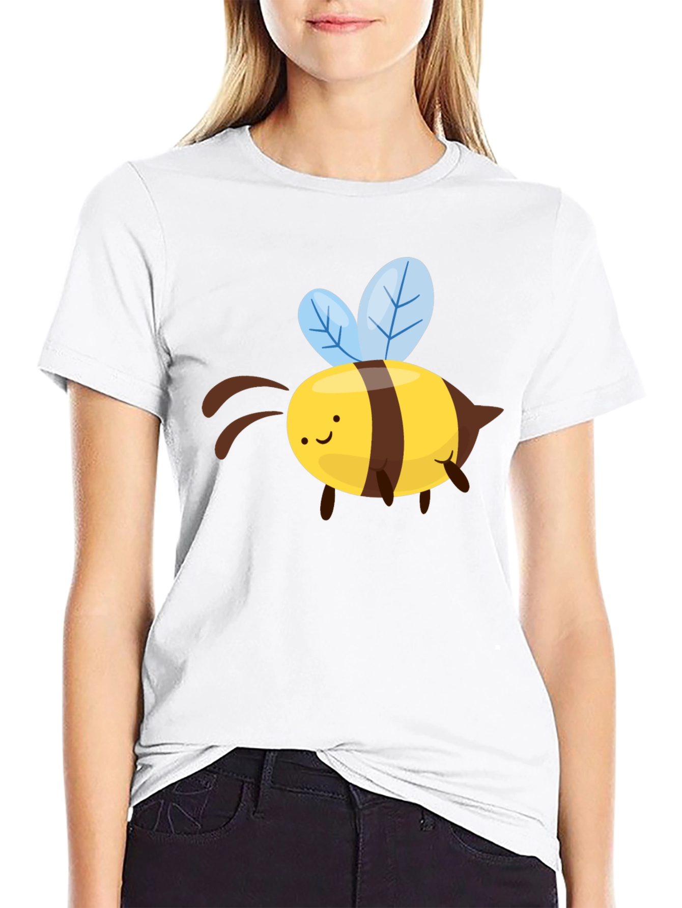 Cute Cartoon Bee Graphic T-Shirt - Black