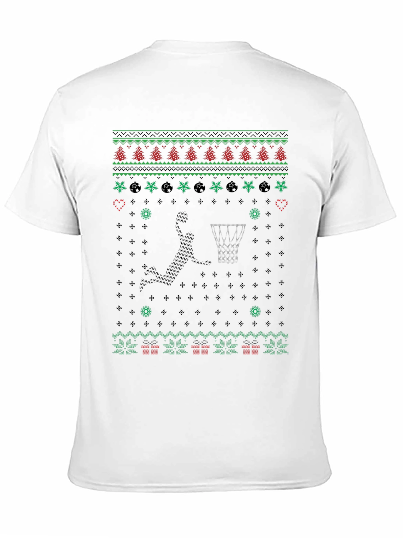 Basketball Christmas Sweater Knit Pattern Graphic T-Shirt