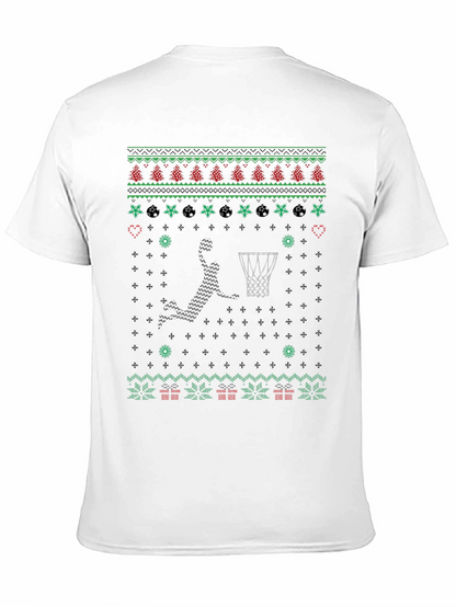 Basketball Christmas Sweater Knit Pattern Graphic T-Shirt