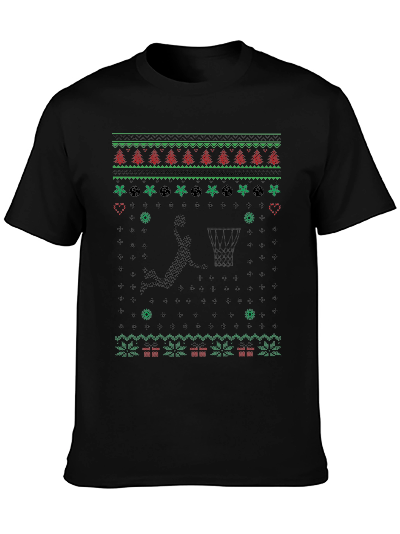 Basketball Christmas Sweater Knit Pattern Graphic T-Shirt