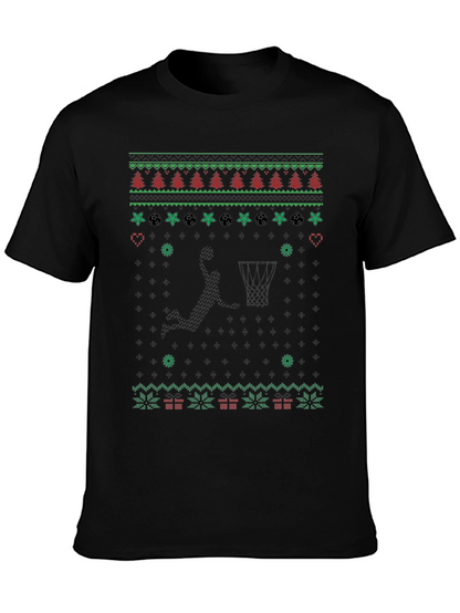 Basketball Christmas Sweater Knit Pattern Graphic T-Shirt