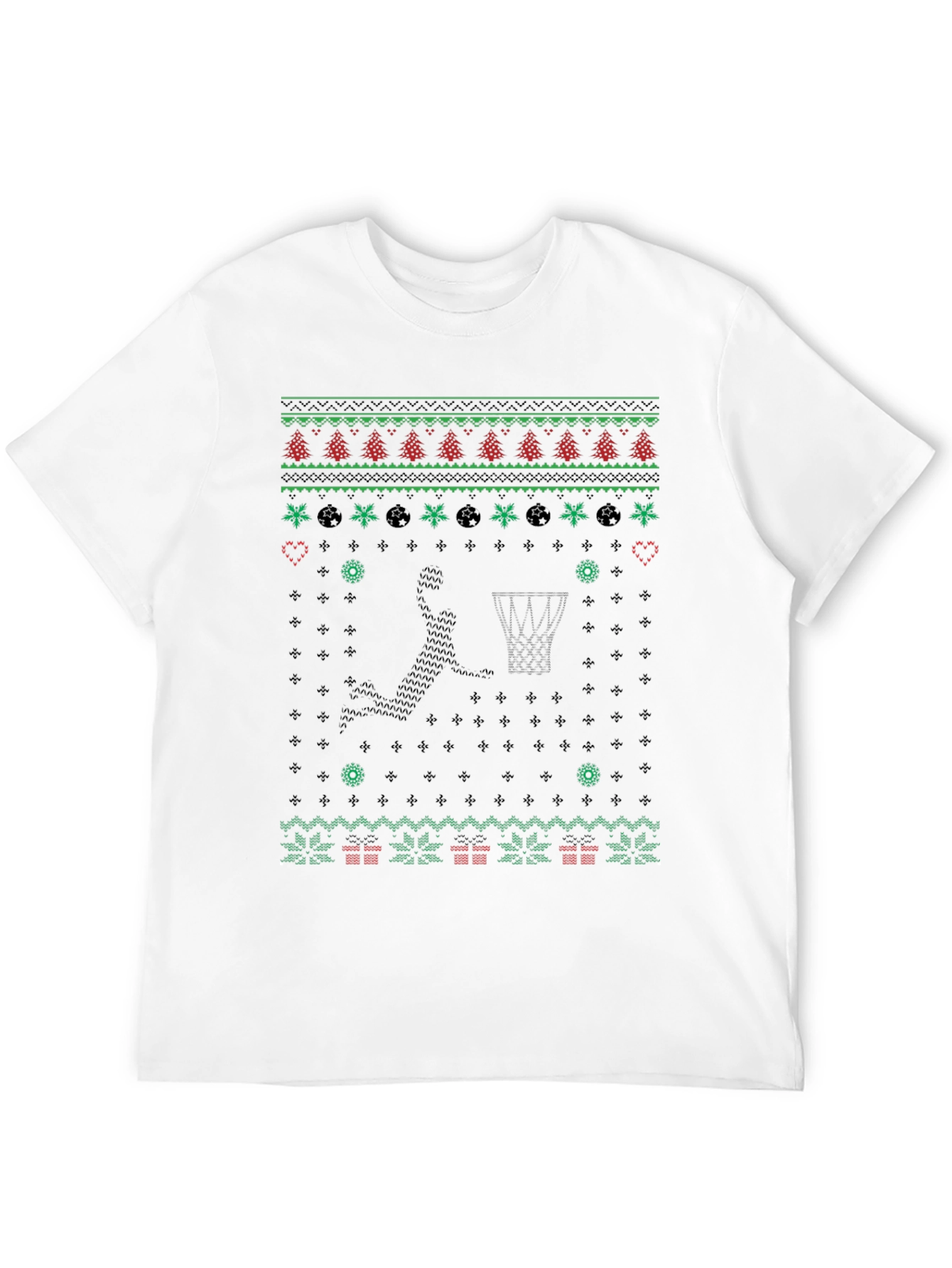 Basketball Christmas Sweater Knit Pattern Graphic T-Shirt