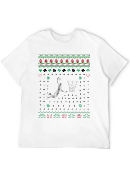 Basketball Christmas Sweater Knit Pattern Graphic T-Shirt