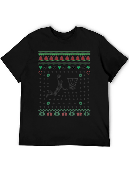 Basketball Christmas Sweater Knit Pattern Graphic T-Shirt