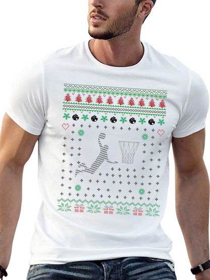 Basketball Christmas Sweater Knit Pattern Graphic T-Shirt