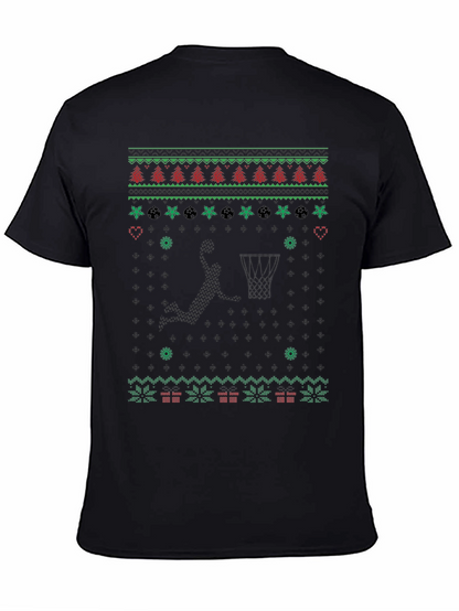 Basketball Christmas Sweater Knit Pattern Graphic T-Shirt