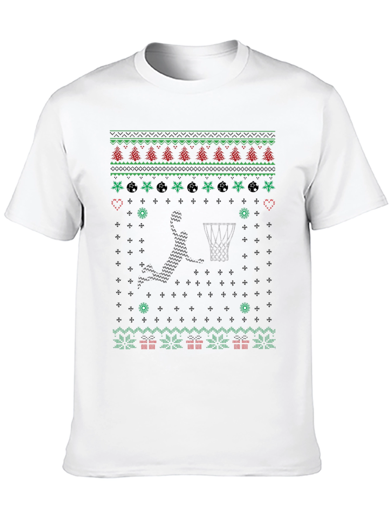 Basketball Christmas Sweater Knit Pattern Graphic T-Shirt