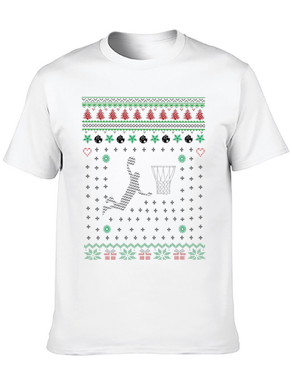 Basketball Christmas Sweater Knit Pattern Graphic T-Shirt