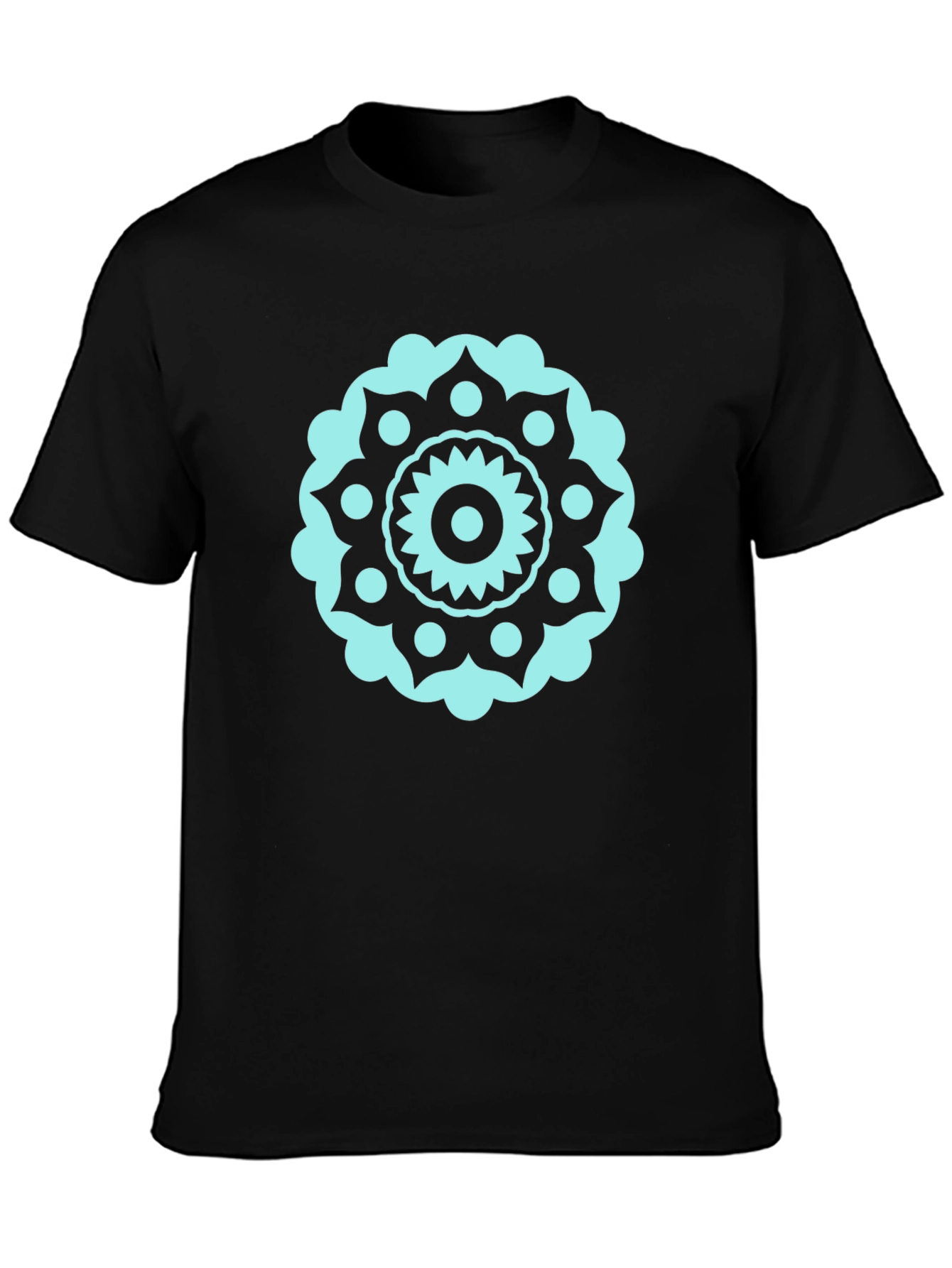 Black Tee with Teal Mandala Design