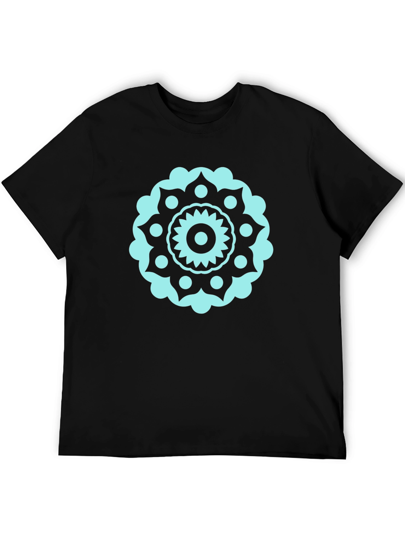 Black Tee with Teal Mandala Design