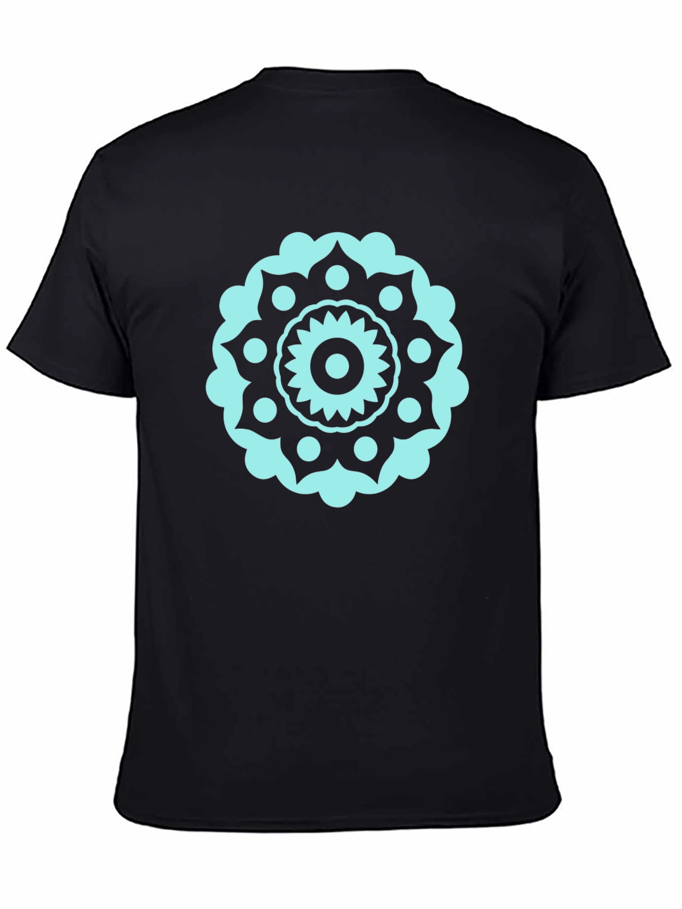 Black Tee with Teal Mandala Design