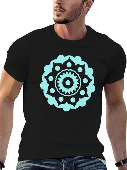 Black Tee with Teal Mandala Design