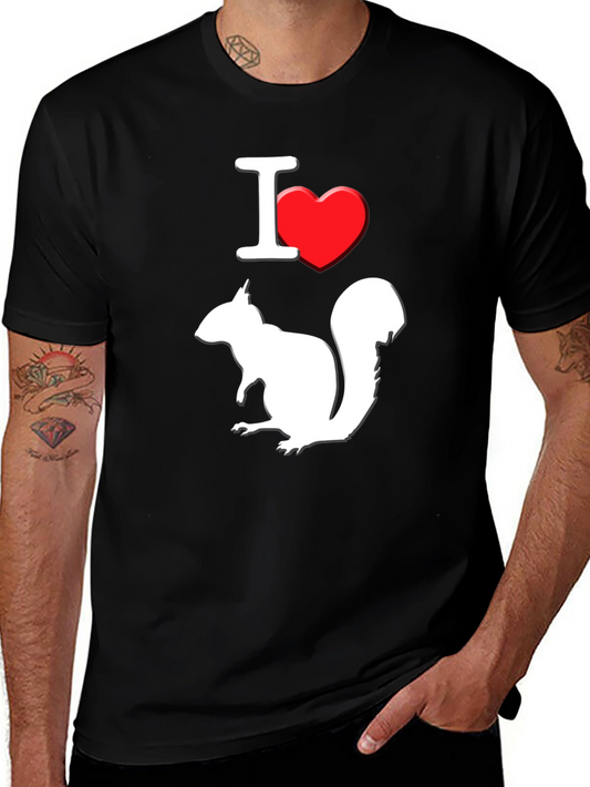I Love Squirrels T-Shirt Black Cotton Graphic Tee