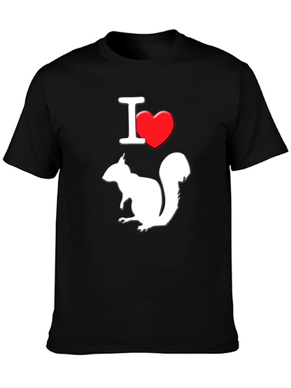 I Love Squirrels T-Shirt Black Cotton Graphic Tee