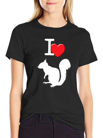 I Love Squirrels T-Shirt Black Cotton Graphic Tee