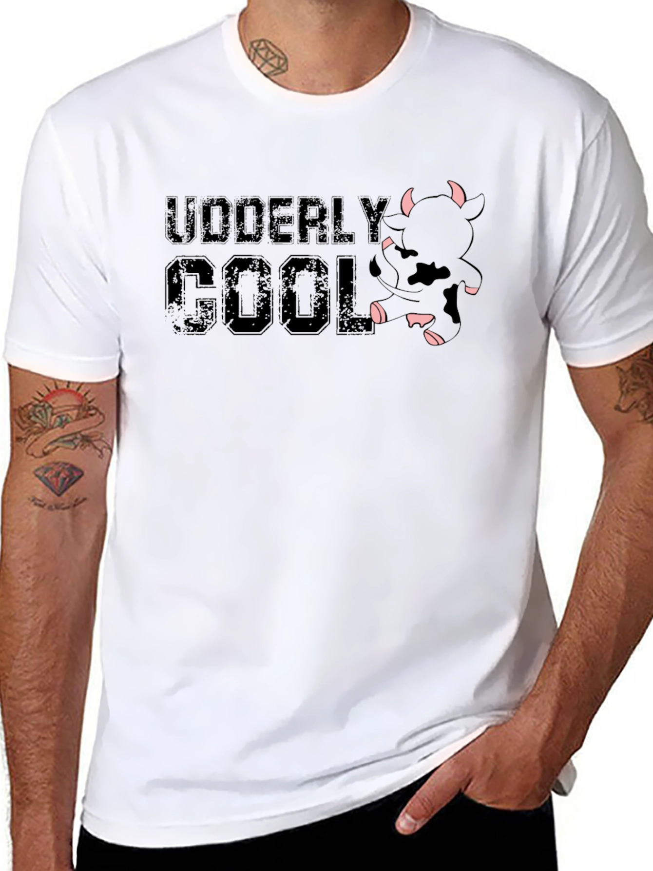 Udderly Cool Black T-Shirt - Novelty Cow Design