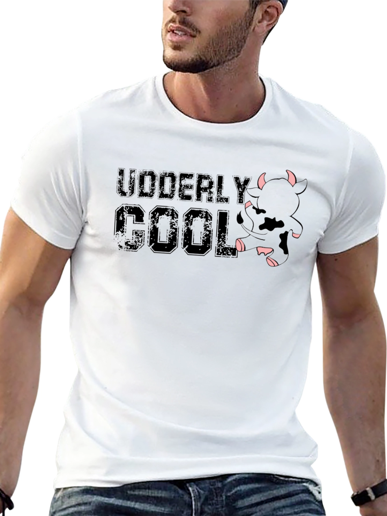 Udderly Cool Black T-Shirt - Novelty Cow Design