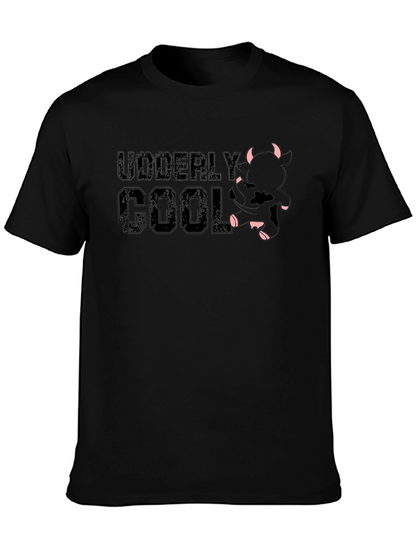 Udderly Cool Black T-Shirt - Novelty Cow Design