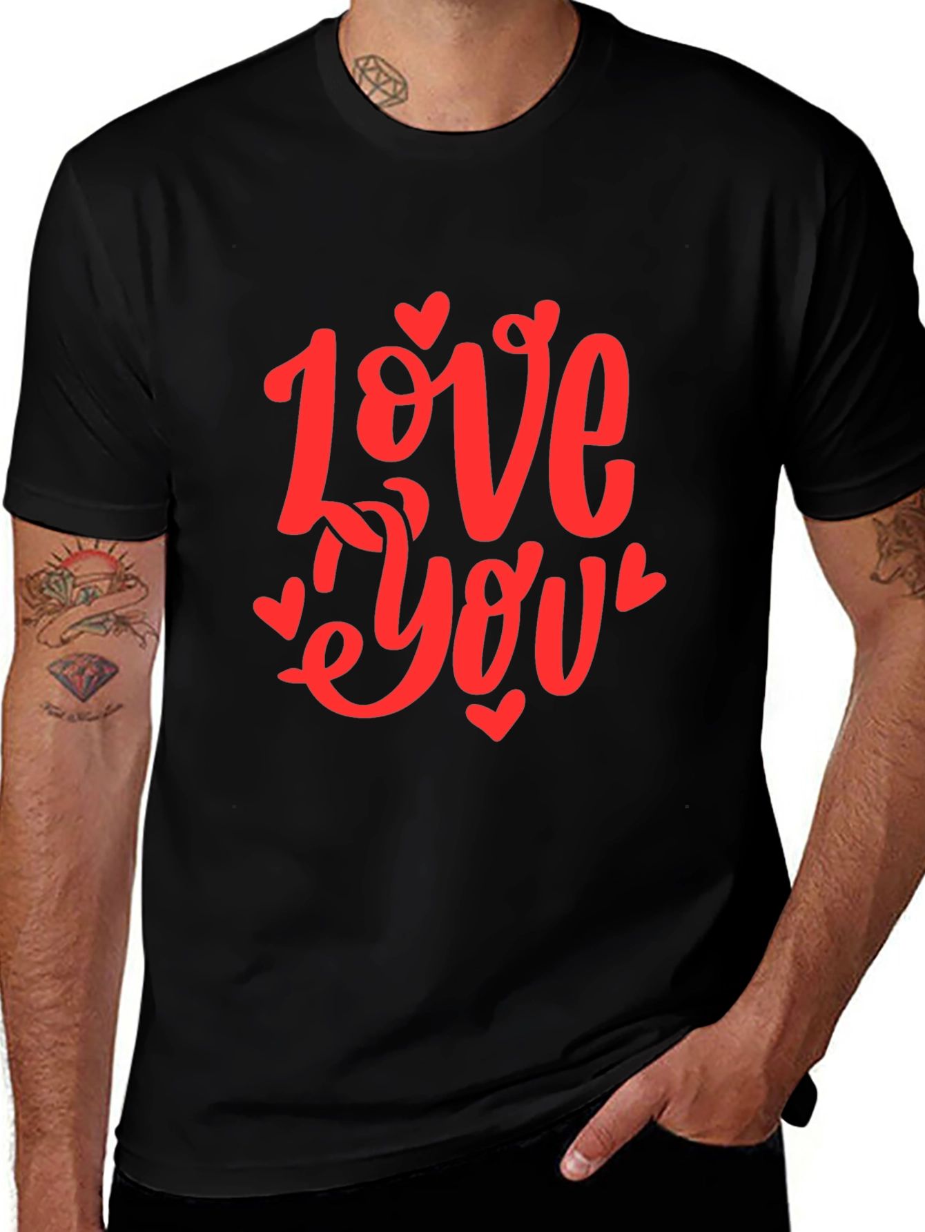Love You Graphic Black T-Shirt - Valentines Day