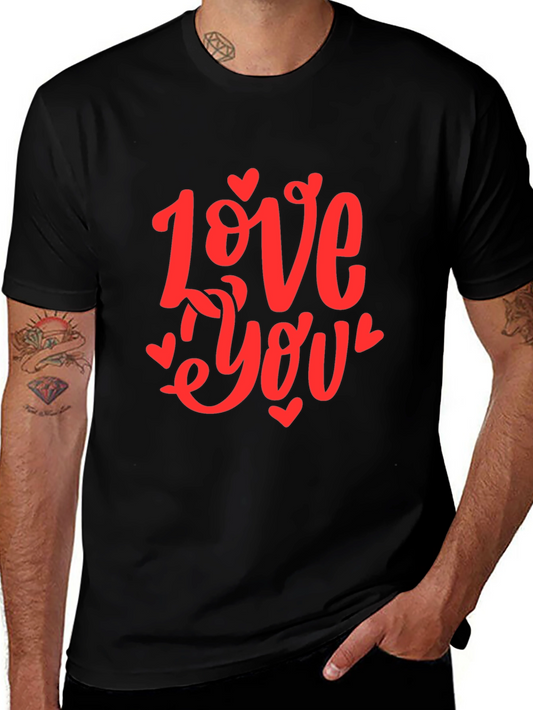 Love You Graphic Black T-Shirt - Valentines Day