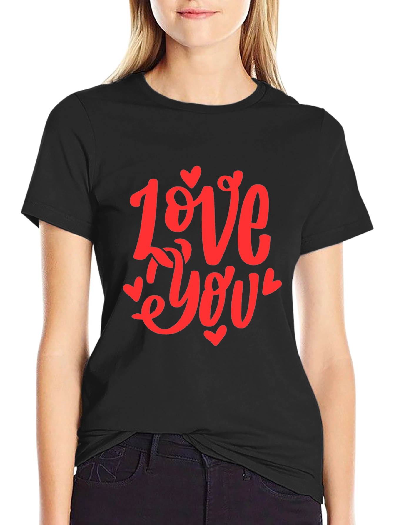 Love You Graphic Black T-Shirt - Valentines Day