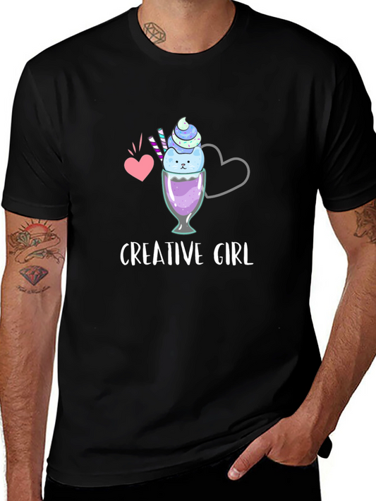 Creative Girl Black T-Shirt - Cute Design