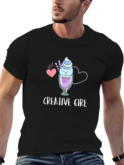Creative Girl Black T-Shirt - Cute Design