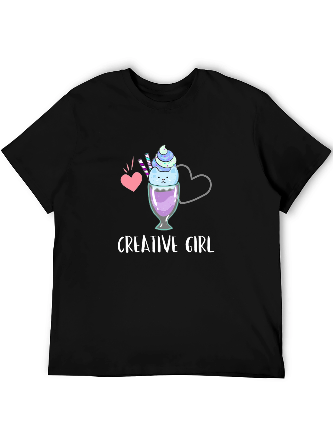 Creative Girl Black T-Shirt - Cute Design