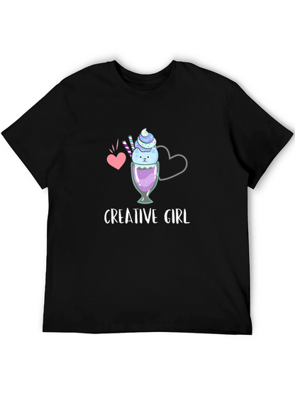 Creative Girl Black T-Shirt - Cute Design