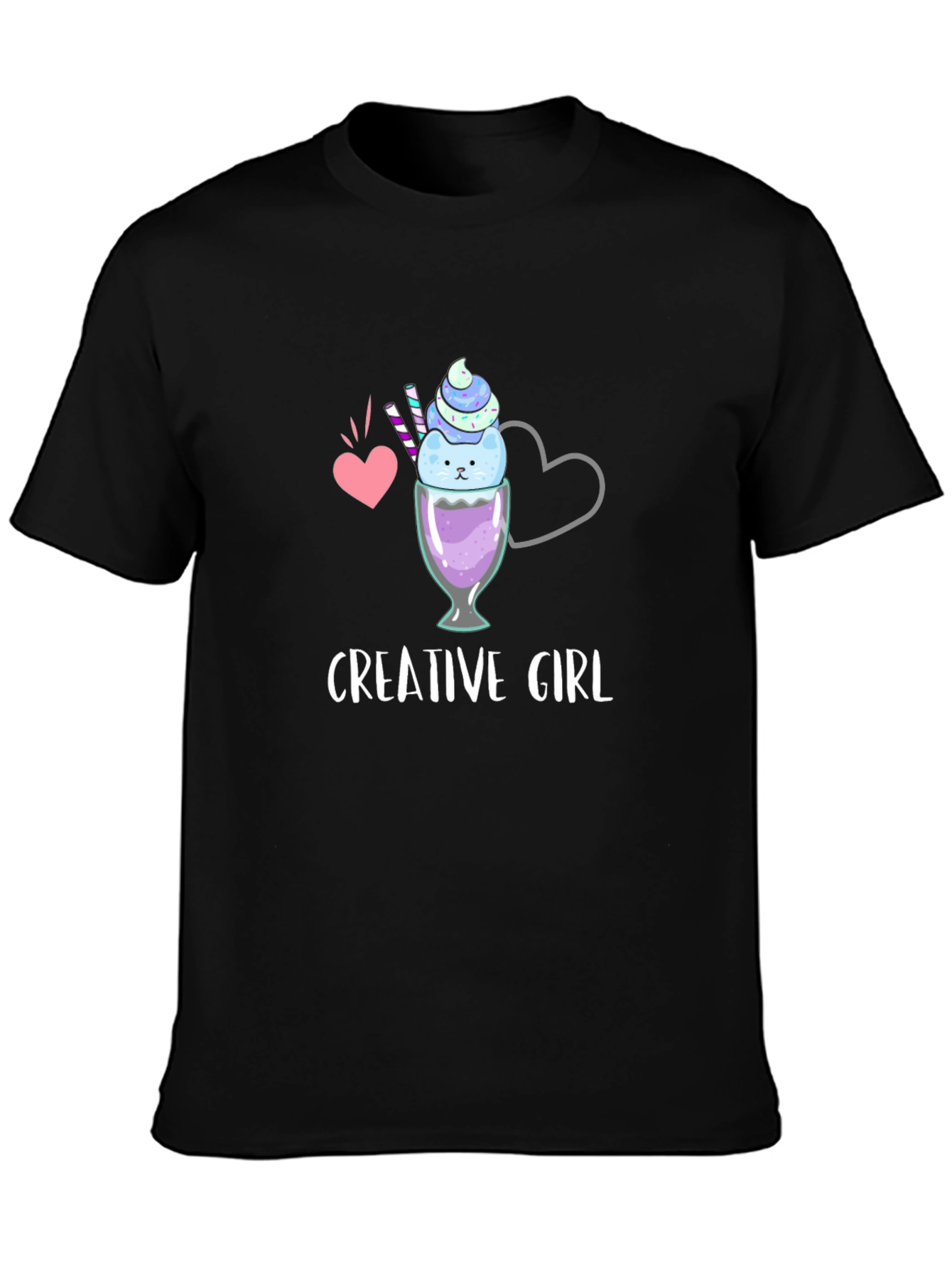 Creative Girl Black T-Shirt - Cute Design