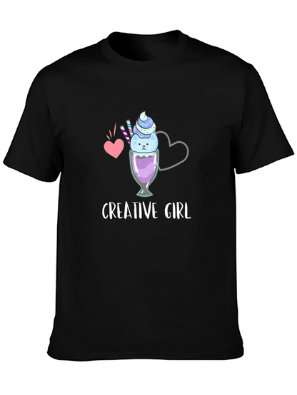 Creative Girl Black T-Shirt - Cute Design