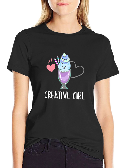Creative Girl Black T-Shirt - Cute Design