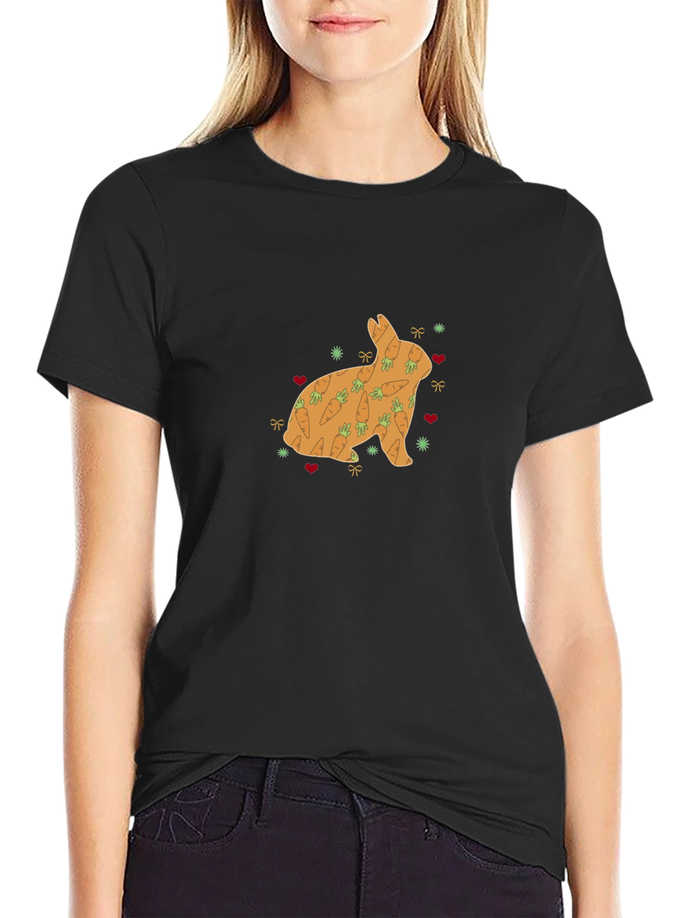 Bunny Carrots Graphic Tee - Black Cotton Blend
